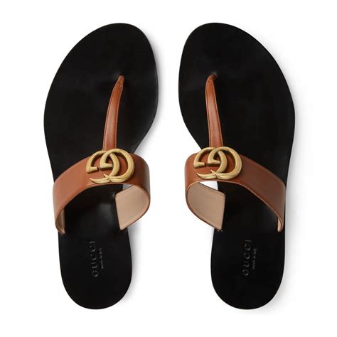 Gucci Double G Leather Thong Sandals 